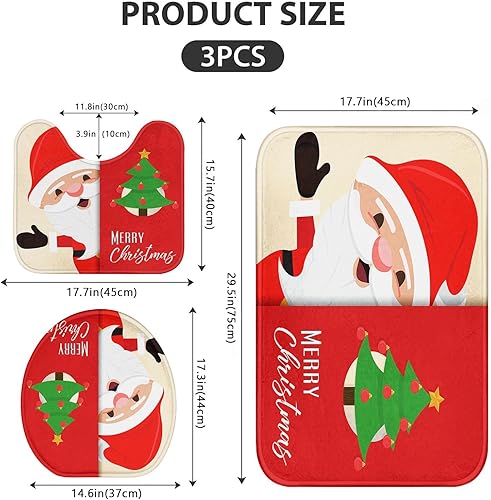 Miniatura 2 de ArtSocket Juego de 3 tapetes de baño de Navidad, diseño de muñeco de nieve rojo, antideslizante, lavable, juego de 3 tapetes de baño para decoración