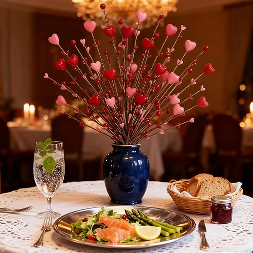 Miniatura 5 de Regalos para el día de San Valentín, paquete de 6 selecciones del día de San Valentín, tallos de bayas con corazones rosados para decoración,