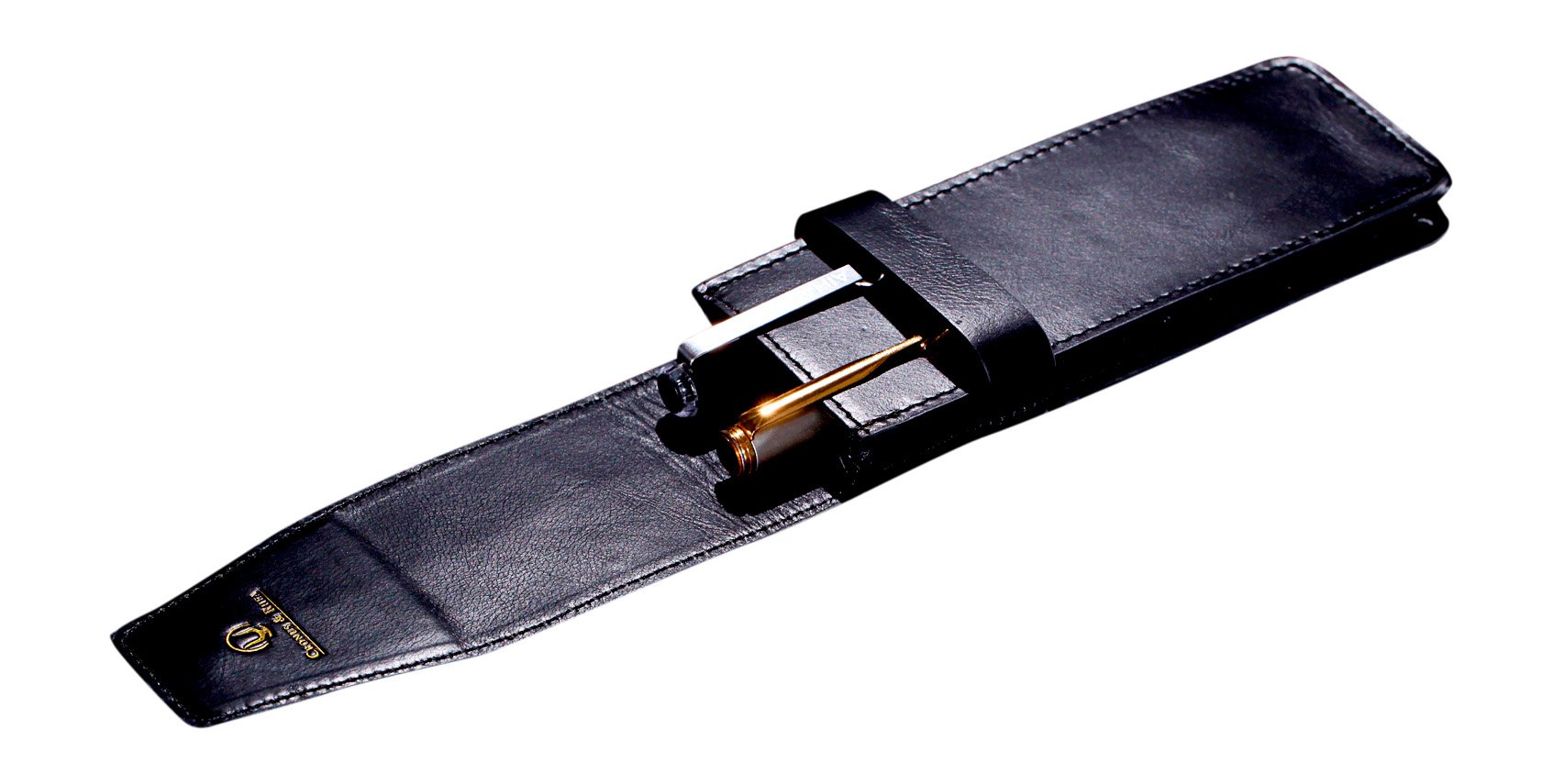 Cronus & Rhea - Astuccio Realizzato in Vera Pelle (Basilisk) - Portapenne Cartella Penna Rullo - Con Scatola Regalo - Uomini Donne (Nero)