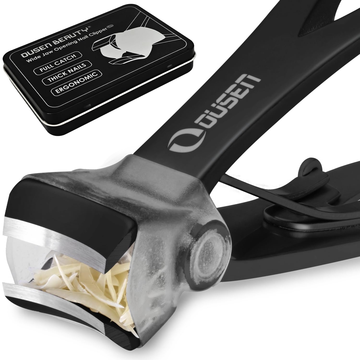 Nail Clippers with Catcher - Anti Splash Wide Jaw Opening Thick Toenail Clippers for Seniors | Self-Collecting Fingernail Cutter Heavy Duty Toe Nail Clippers for Men & Women | Black | L