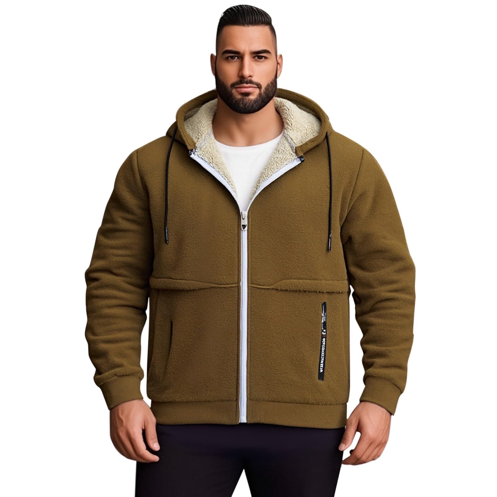 Sherpa-Kapuzenpullover und Winterjacke für Herren, mit durchgehendem Reißverschluss, dickes Fleece, Kapuzen-Sweatshirt mit warmer Beschichtung, lässige Outdoor-Kleidung für Winteraktivitäten und