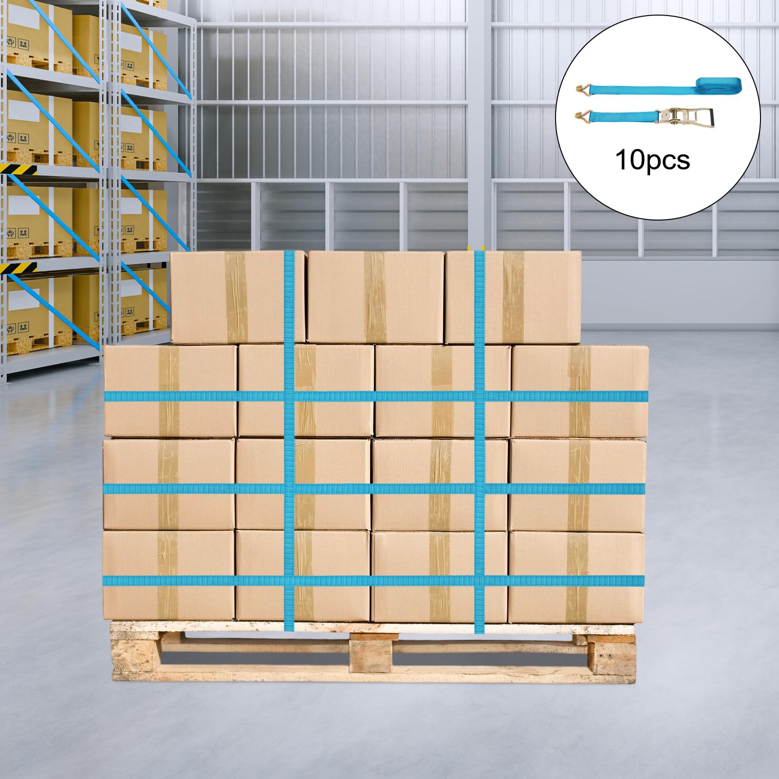 Spanngurte Zurrgurte 5000kg Ladungssicherungsgurte 8m 10 Teile mit Haken, Ratschengurte - Blau