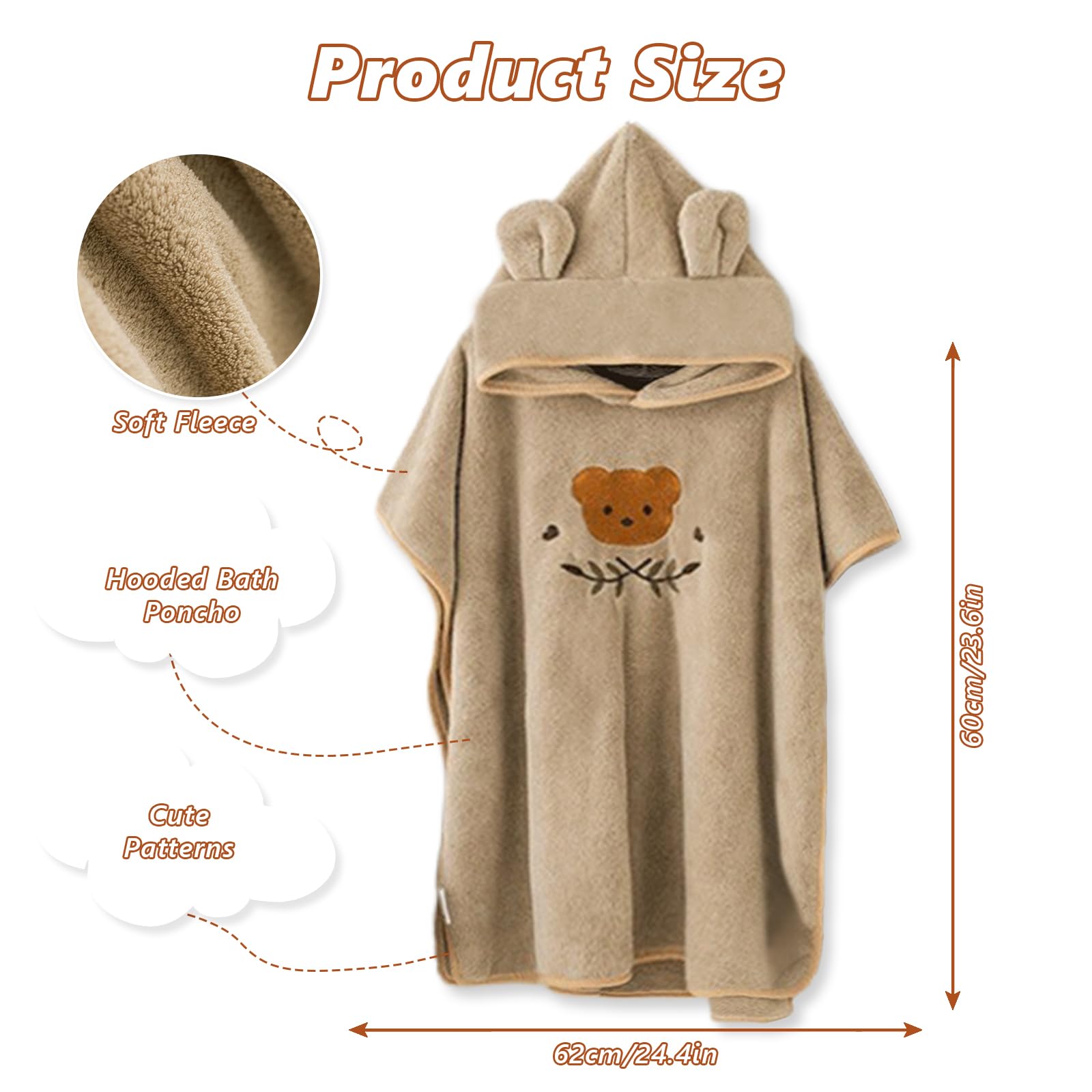 Poncho de Bain pour Enfant, Serviette de Bain avec Capuche Bébé, Super Absorbantes Serviettes et Sorties de Bain, Serviette de Bain pour Nouveau-né Fille Garçon 0-3 Ans