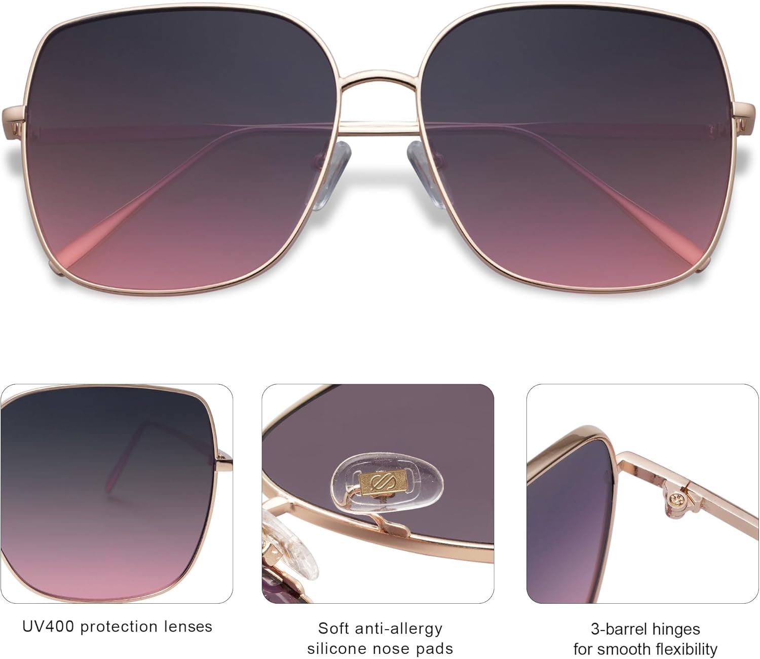 SOJOS Trendy Oversized Square Metal Frame Sunglasses for Women Men Retro Big Flat Lens UV Protection Sunglasses SJ1146 - Image 4