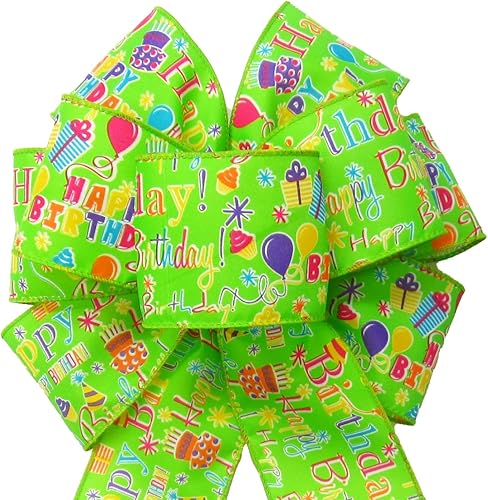 Miniatura 3 de 8" Lime Happy Birthday Party Bow by Alpine Holiday Bows - Happy Birthday Bows for Wreaths, Lanterns, Signs, Gifts, Baskets, Decorations and Crafts