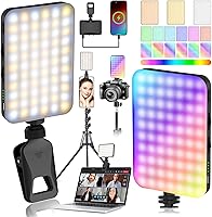 Vista 1 de Anillo de luz para selfie con banco de energía de 2000 mAh y 96+ iluminación de estudio CRI, 3 modos de color + RGB, clip resistente