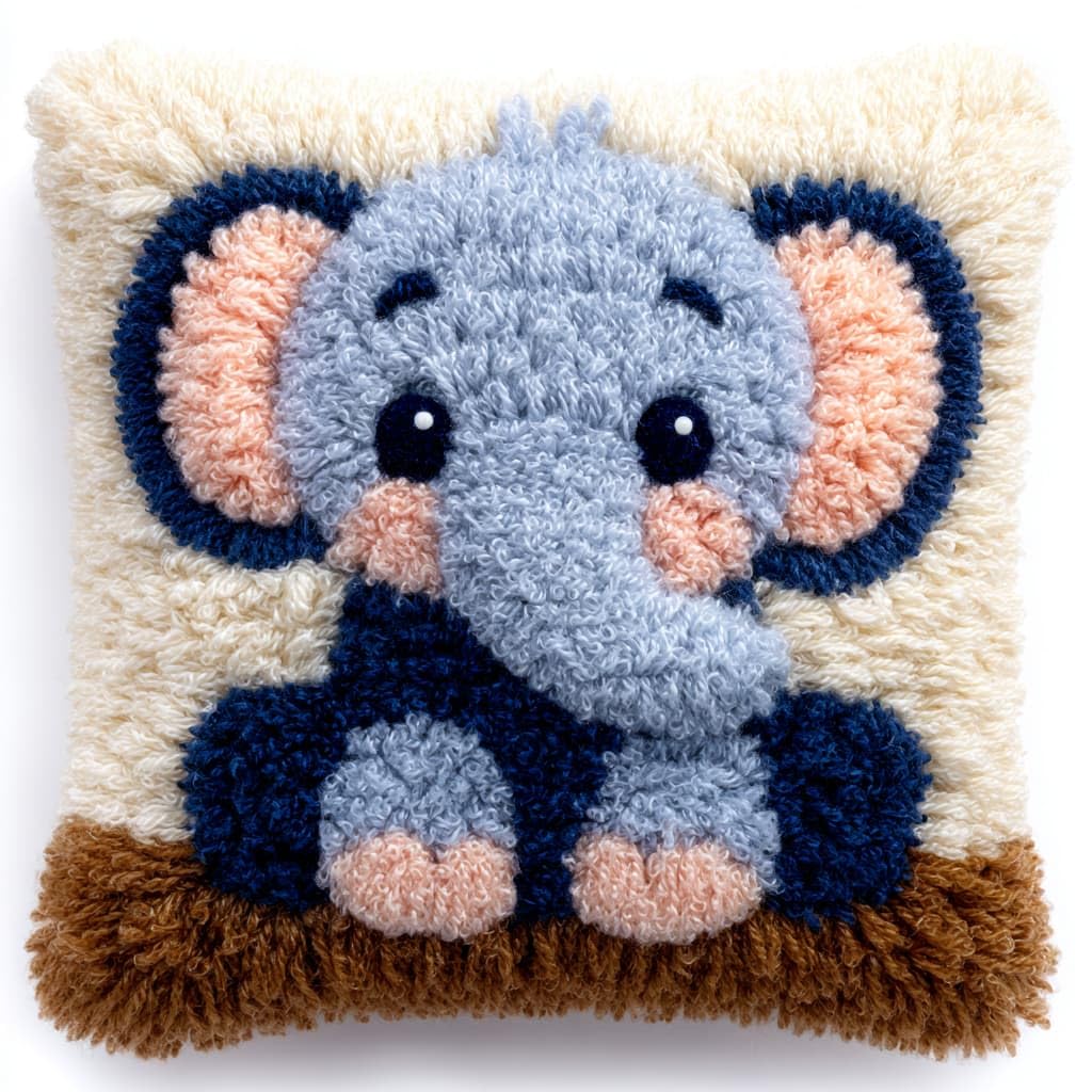 Taxpy Latch Hook Cushion Kits 17X17Inch, Animals Elephant Latch Hook Pillow Case Kits Embroidery Kit, DIY Needlework Pillow Cover Cushion Rug Making Kit