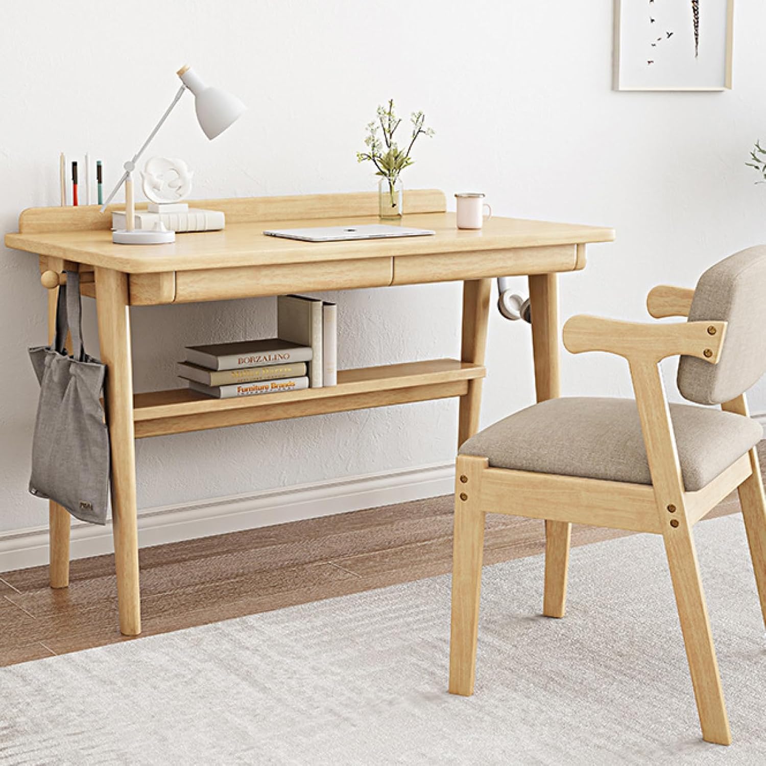 Mid Century Small Study Desk with Storage Drawer, Modern Home Office Desk Writing Desk Computer Workstation(31 Inch, White)