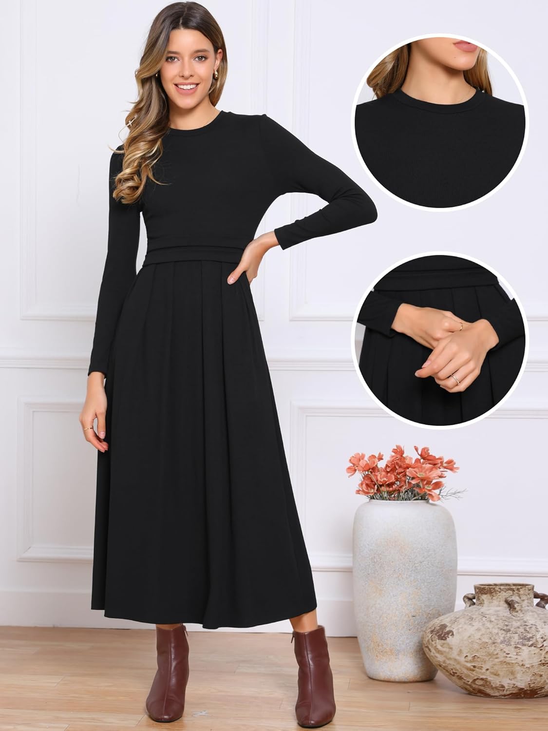 Allegra K Long Sleeve Dress for Women's A-Line Maxi Winter Fall Sweater Dresses - Image 2