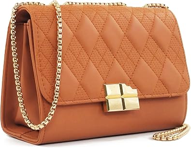 PORT&LOTUS Womens Shoulder Bag with Cherry Charm and Golden Chain Strap Quilted Handbags for Women Cute Clutch Purses