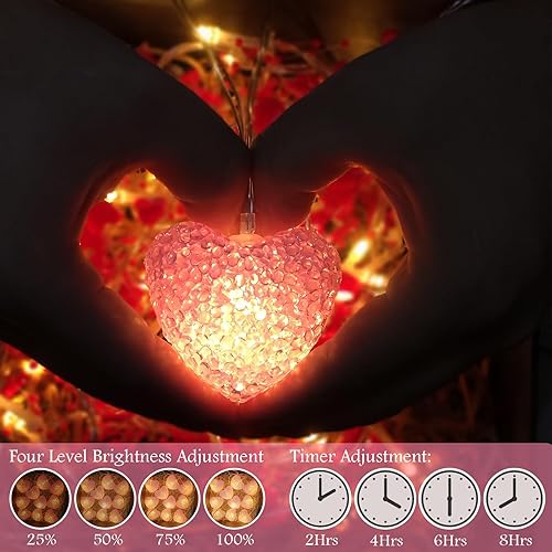 Miniatura 4 de Guirnalda de luces de corazón de 6.8 pies, 10 luces LED de corazón rosa, inastillables con temporizador remoto, luces de corazón de San Valentín