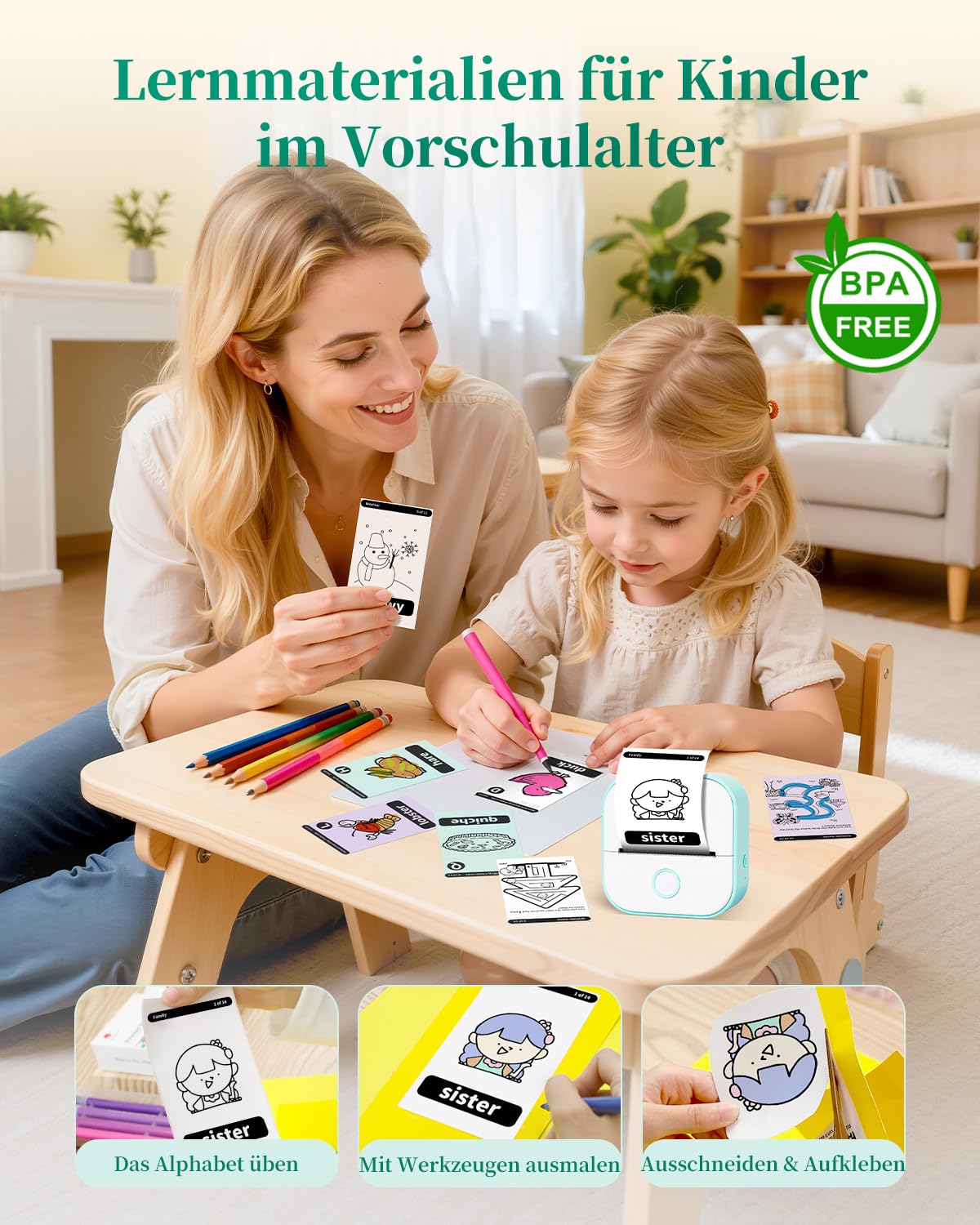 Mini Drucker T02 Mini Drucker für Smartphone Fotodrucker Mini Thermodrucker | Bluetooth Etikettendrucker Minidrucker Aufkleber Drucker für Geschenke, Studiennotizen, Anatomische Diagramme, Fotos