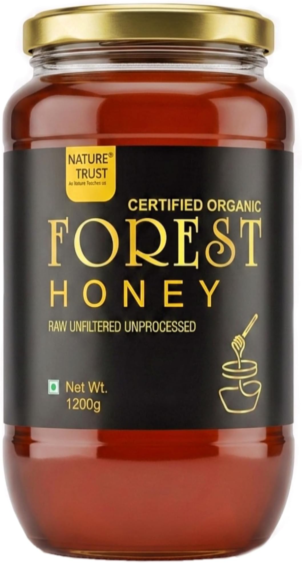 Nature Trust Raw Organic Forest Honey,1200 Gram, Wild, Unprocessed, Unheated, Non Pasteurized, Original Honey 100% Pure and Natural (1.2 Kg)
