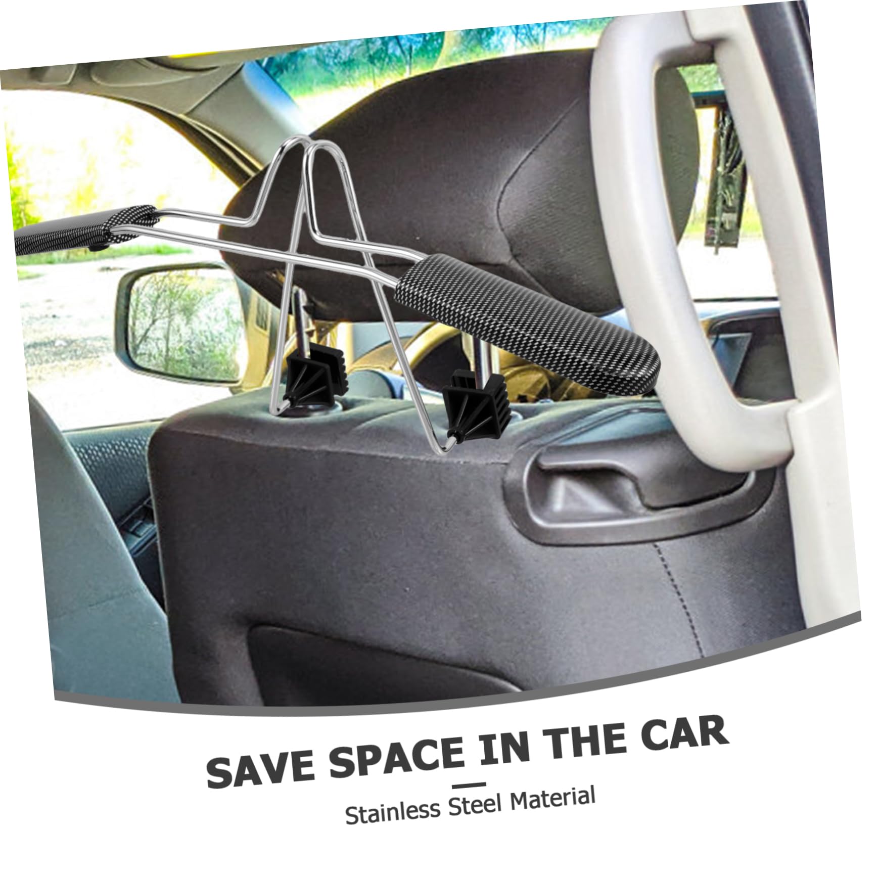 Ciieeo Gruccia per Auto per Vestiti, Appendiabiti per Poggiatesta, Acciaio Inossidabile e Fibra di Carbonio, Retrattile 40-52cm, per Viaggi