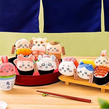 ちいかわ寿司　マスコットまとめ売り　ちいかわハチワレウサギラッコモモンガ古本屋 ちいかわ ちいかわ寿司 寿司マスコット 8点 セット