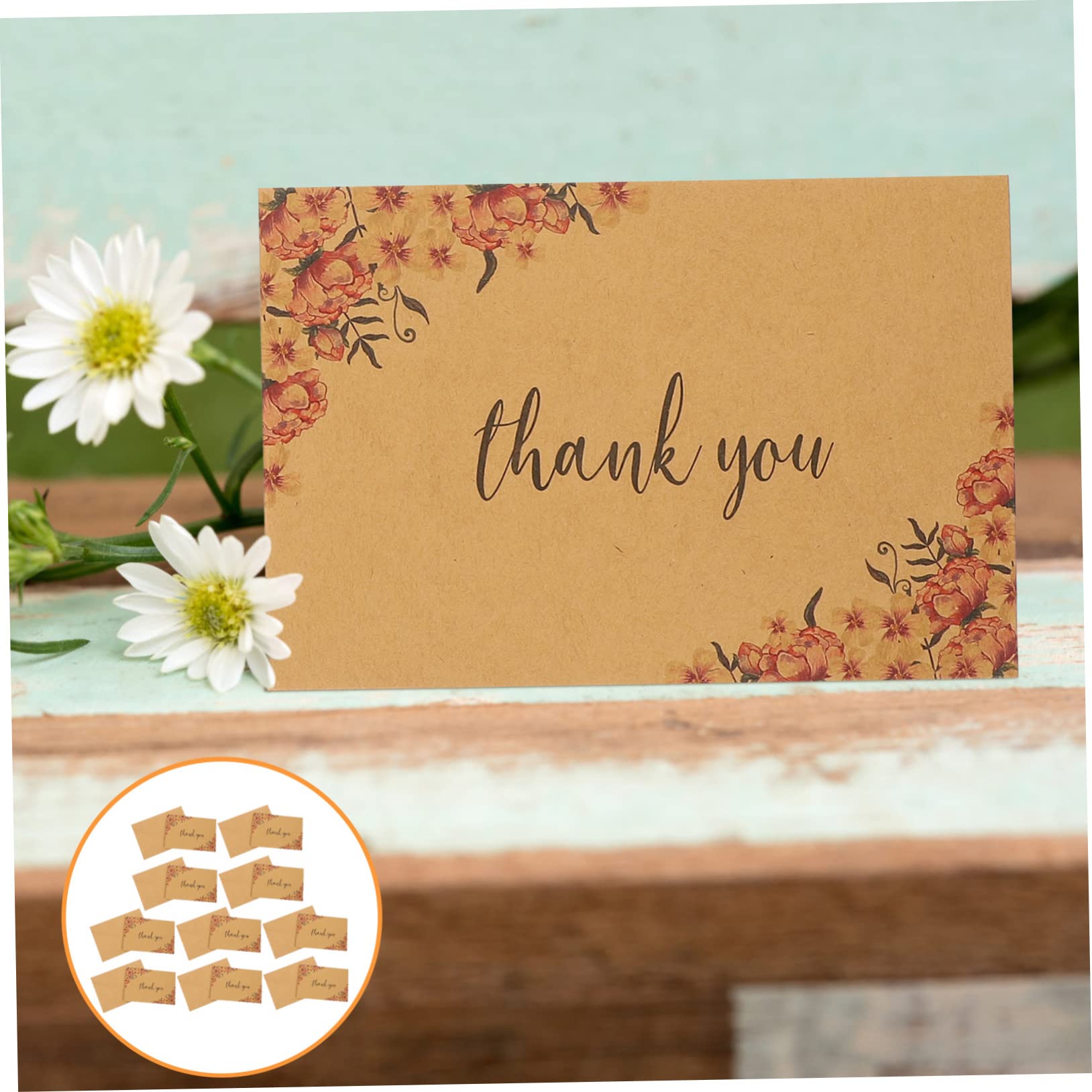 Lurrose 50stücke Kraft Dankeskarten Mit Blumenmotiv Vintage Karten Für Hochzeiten Dankesagen Und Besondere Anlässe Leere Innenseiten Persönlichen Schreiben