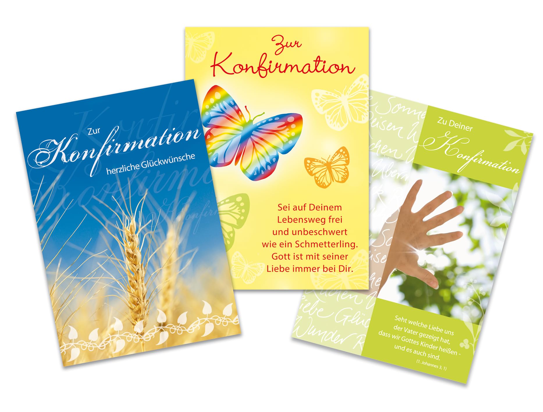 Perleberg Set of 3 Confirmation Cards Set with Different Motifs and Matching Envelopes 11.6 x 16.6 cm