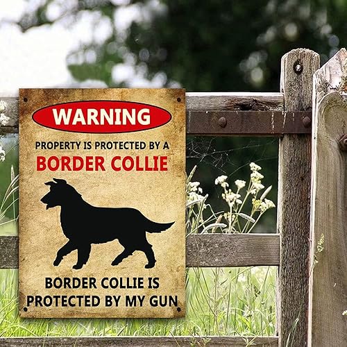 Miniatura 2 de Homega Placa de metal con texto en inglés "Warning Dog Warning This Property is Protected by A Border Collie", letrero delgado para decoración de