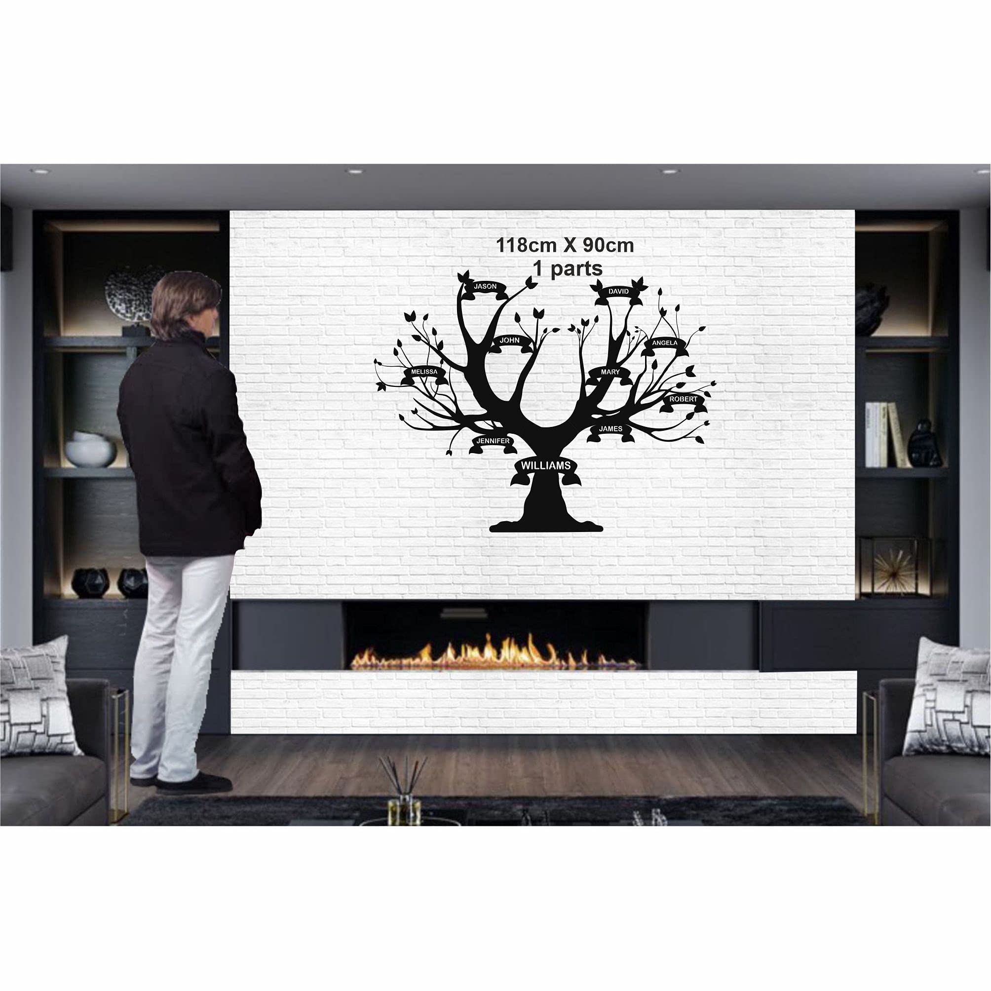 Decoración de pared de metal, álbum de árbol familiar, decoración de sala de estar, letrero de pared, arte de pared de metal, decoración de interiores, colgantes de interior y exterior (200 x 153 cm)