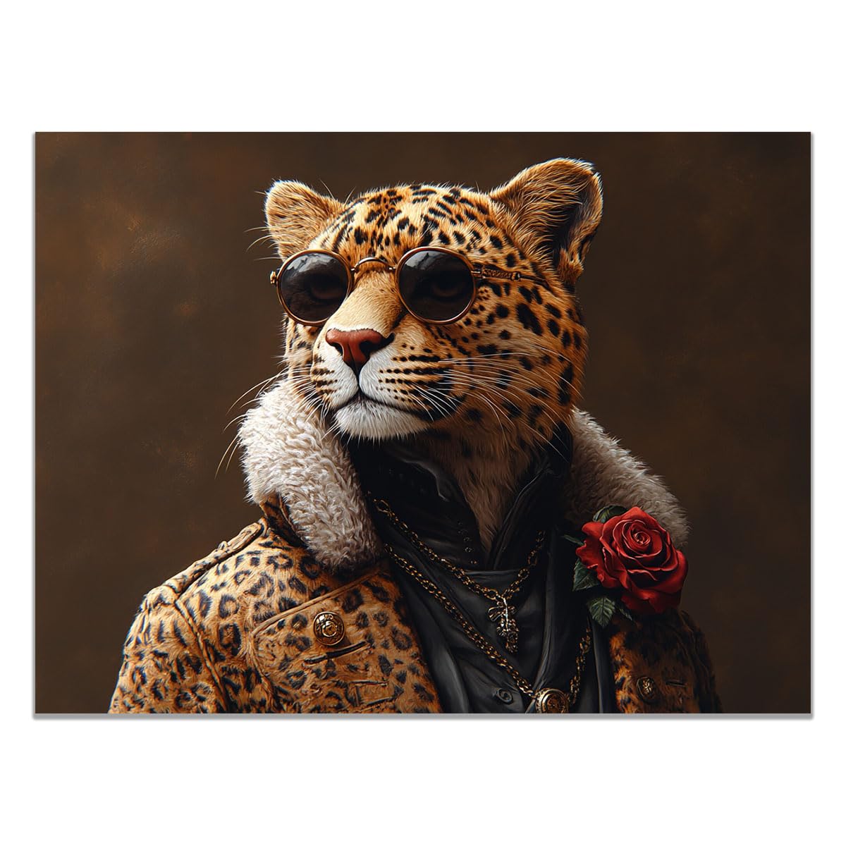TZKRWRH Leopard Canvas Print Animals Preppy Poster Stylish Leopard Gentleman Cheetah Modern Maximalist Boho Wall Art Panther Painting Vintage Canvas Office(Orange 19)-70x100cm Unframed