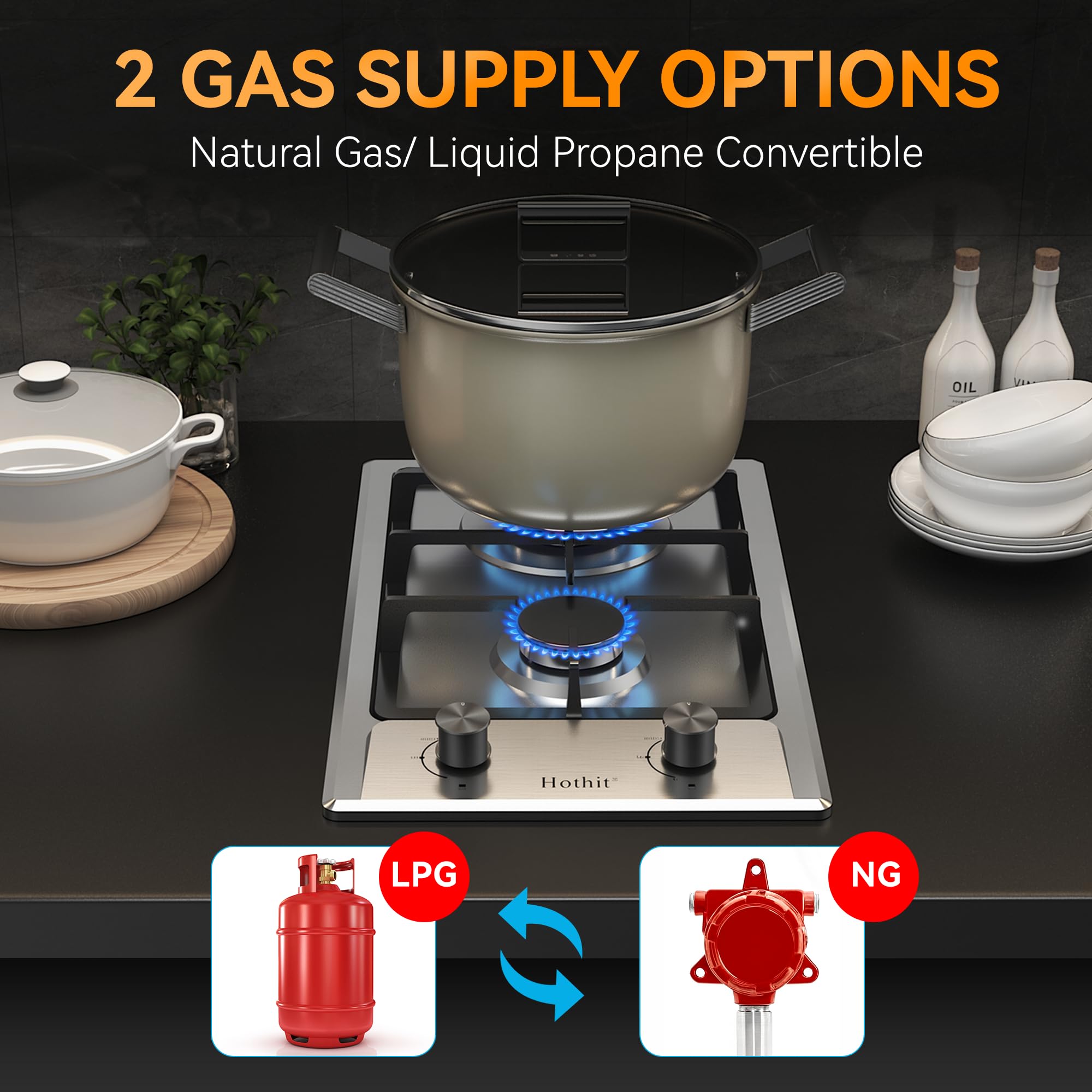Hothit 2 Burner Propane Gas Cooktop, 12