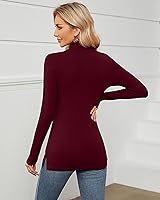 Vista 2 de Paquete de 2 camisas de cuello alto para mujer, manga larga, cuello alto, ajustadas, suaves, elásticas, térmicas, básicas, sin botones