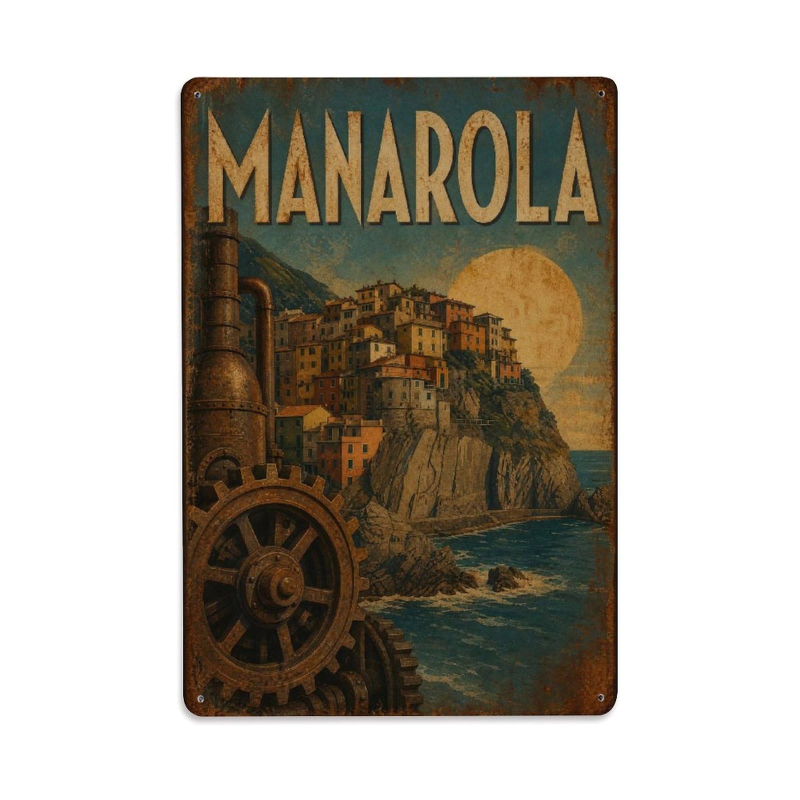 Huiyhb 8X12inch(20X30cm) Vintage Travel Manarola Seaside Charm Coastal Beauty Italy Metal Tin Sign