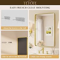 Vista 7 de TETOTE Espejo de marco dorado cepillado de 16 x 24 pulgadas, espejo de tocador de baño de latón dorado para pared, espejo enmarcado rectangular