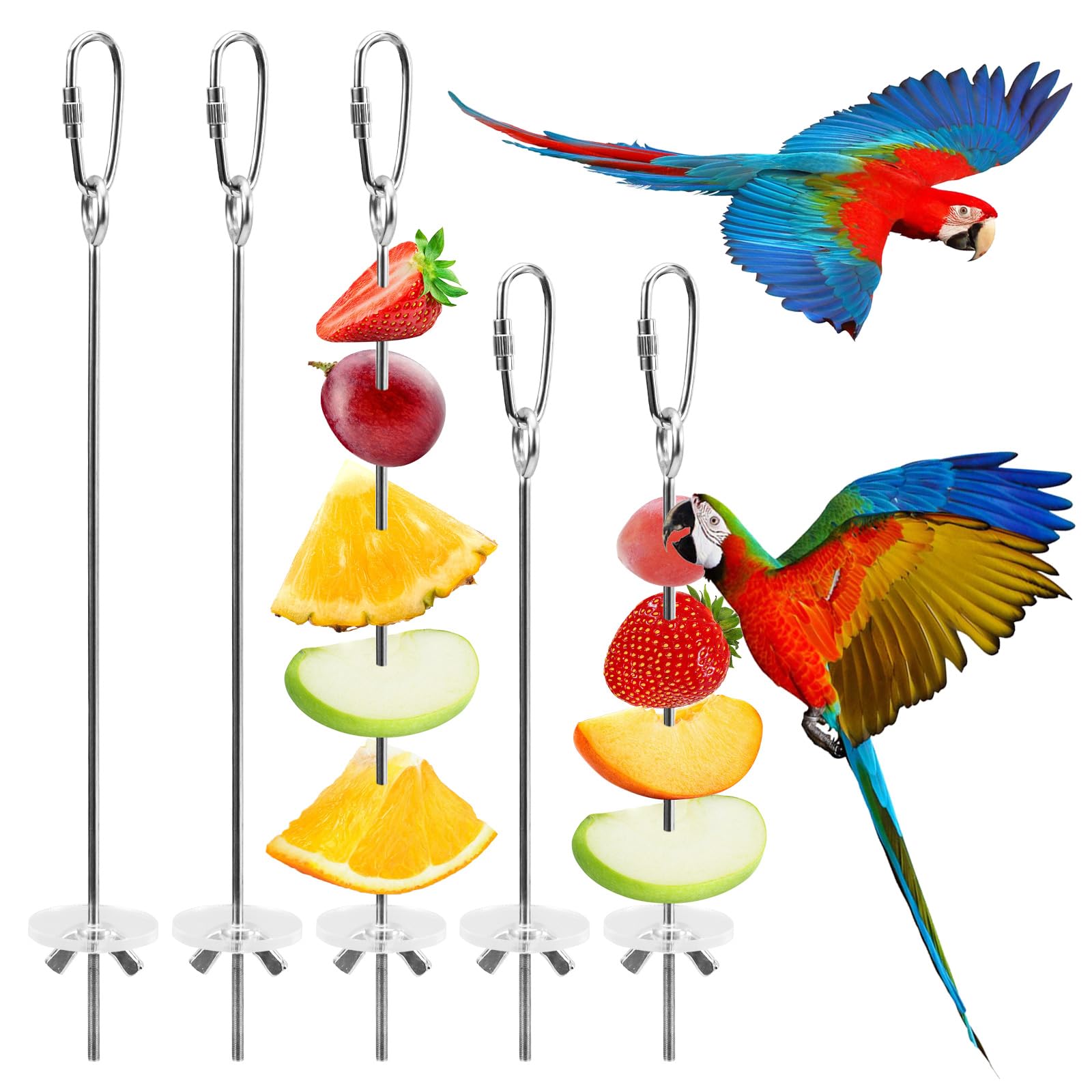 5Pcs Bird Cage Food Holder, Hanging Parrot Fruit Vegetable Skewer, Stainless Steel Bird Foraging Toys Bird Cage Feeder for Parakeet Budgie Bird Cage Accessories