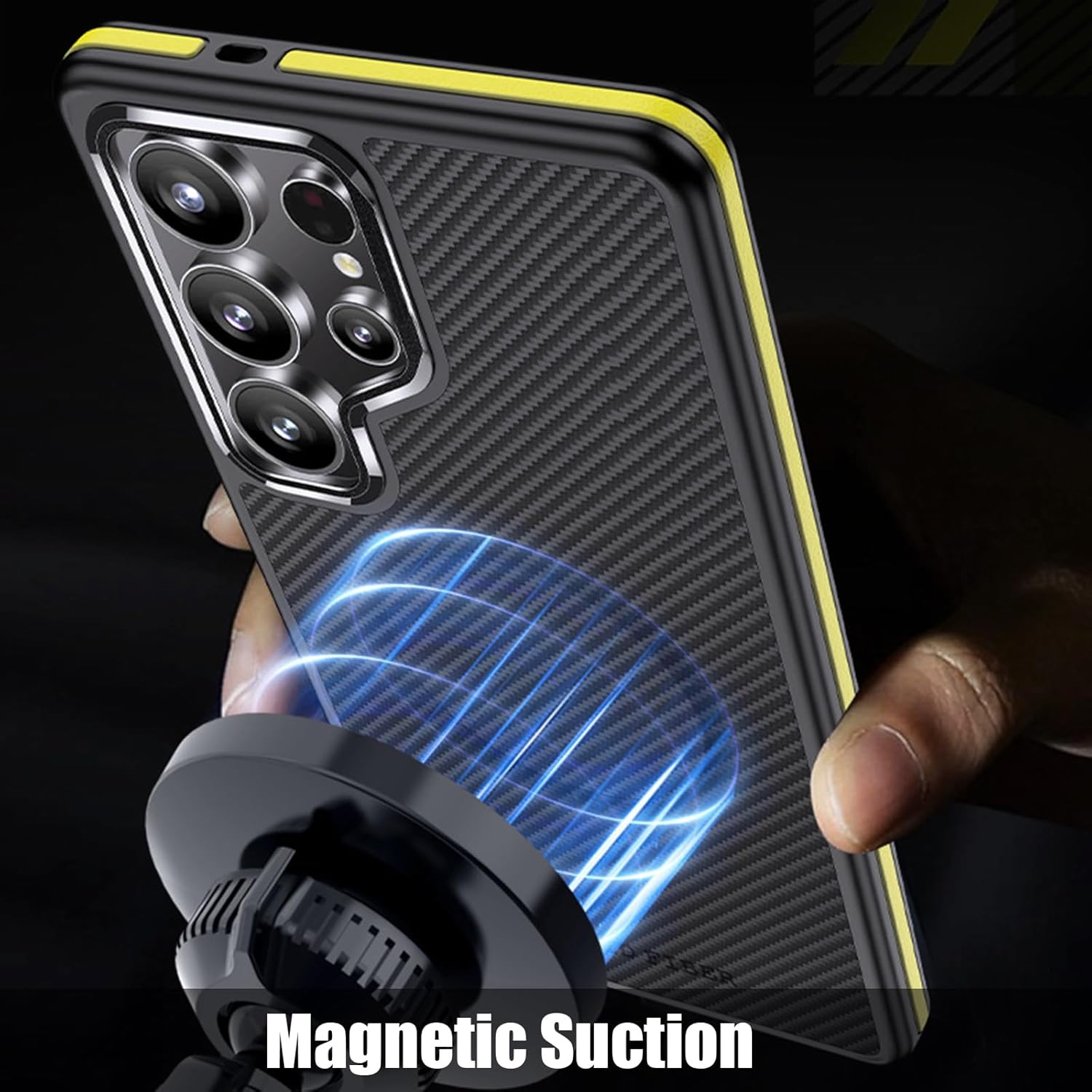 Magnetic Case for Samsung Galaxy S25 Ultra, Luxury Genuine Carbon Fiber Phone Cover with Metal Frame Lens Protection Ultra Thin Case Grey