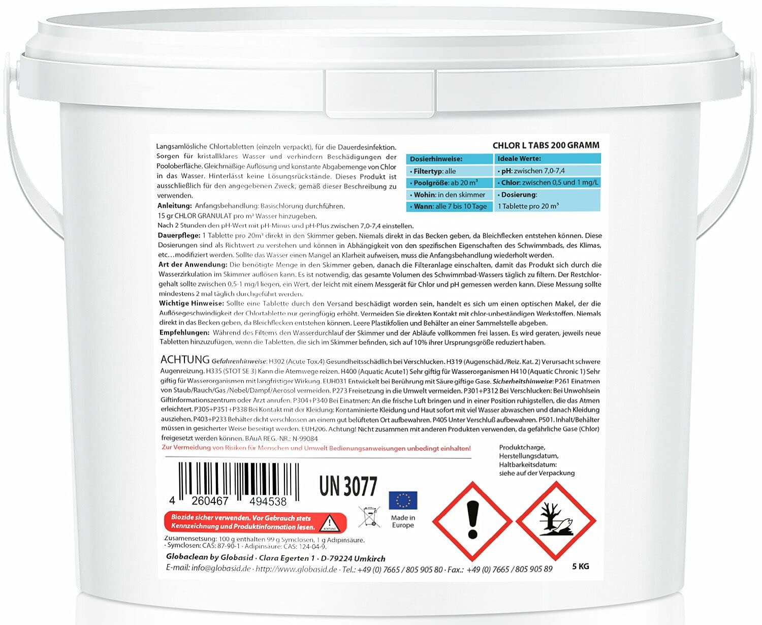 Chlortabletten für Pool ohne Flockungsmittel - Langsamlöslich – Chlor L Tabs 200g – 5kg