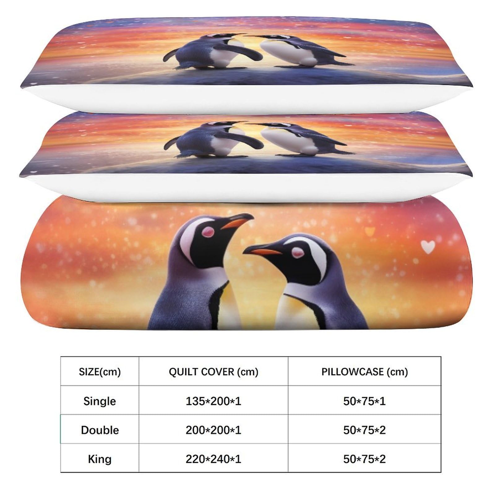 Pärchen Pinguin 3D-Gedruckter Bettwäsche-Set Mit Bettbezug-Set Bedruckt Für Kinder Teenager ErwachseneTagesdecke Bezug Mit Weich Leicht Leichte Pinguin Geschenk Duvet Cover 3-piece King（220x240cm）