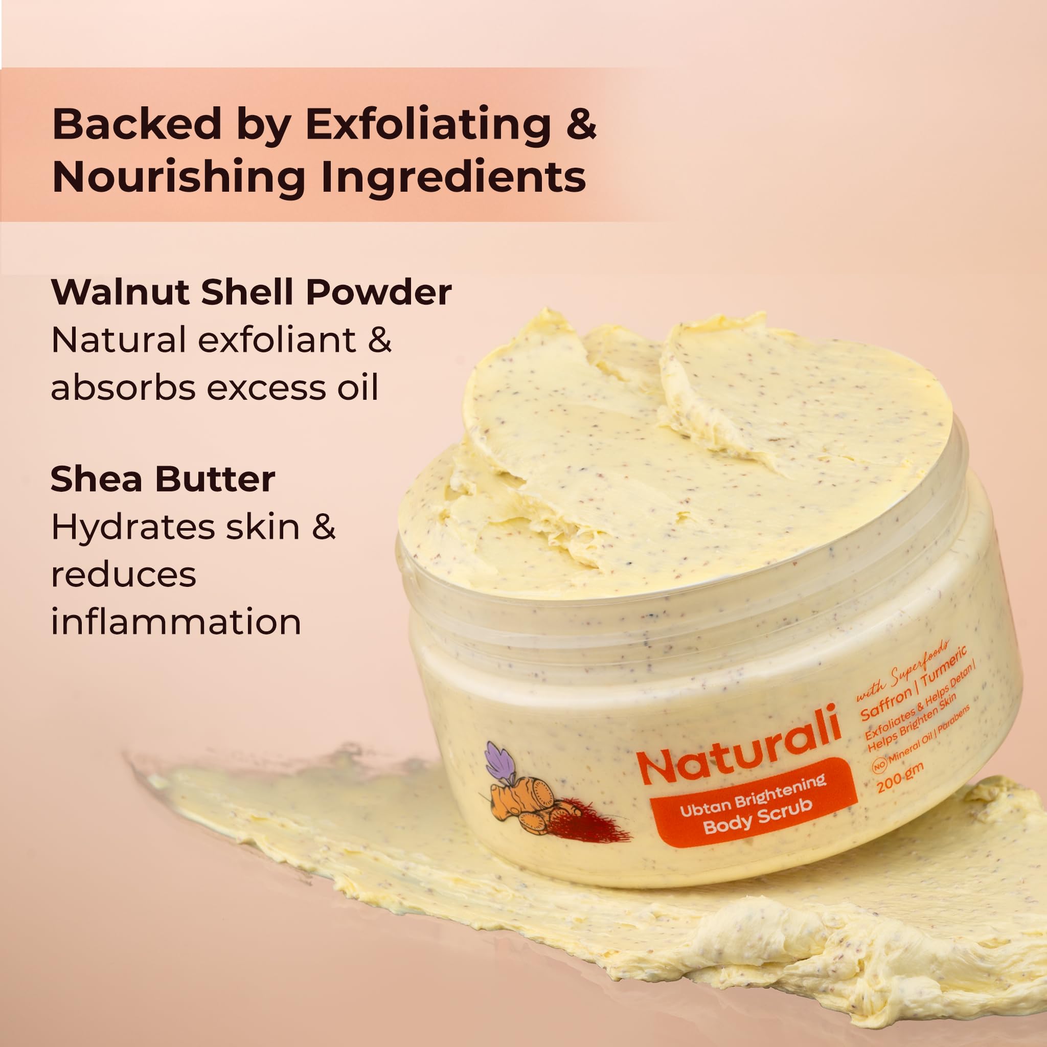 Naturali Ubtan Brightening Body Scrub | With Superfoods Saffron & Turmeric | Exfoliates | Removes Tan | Boosts Skin Glow | Paraben-free | For All Skin Types | 200gms 3