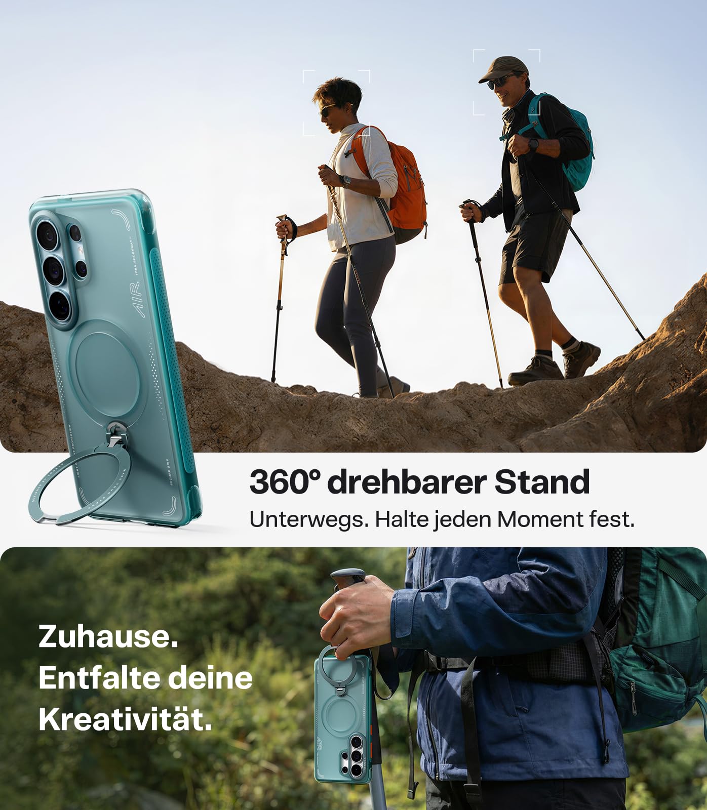 TORRAS Ostand Q3 Air für Samsung Galaxy S26 Ultra Hülle mit echtem Airbags Doppelter Schutz (360° Magnetischer Robust Ständer) Hülle Samsung S26 Ultra Case mit Kamerasteuerung Taste, Gletscher Blau