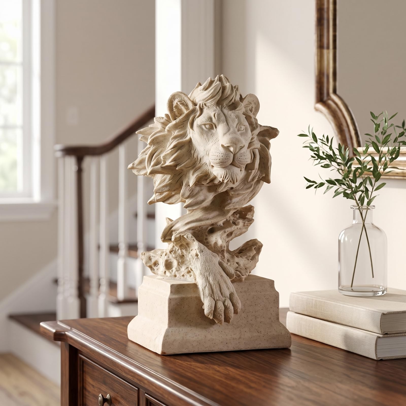 Statute Lion Antique | Eff Sculpté Texturé, Figurine d'animal en Résine, pr lon, Bureau, Bibliothèque, Or