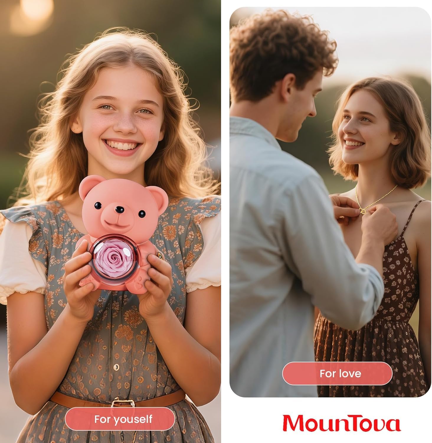 Oso Rosa Preservada con Collar de Corazón, Osito Rosa Eterna Rojo, Regalo San Valentin Mujer, Regalo Mujer Cumpleaños Mama, Aniversario, Originales Oso con Flor Eterna