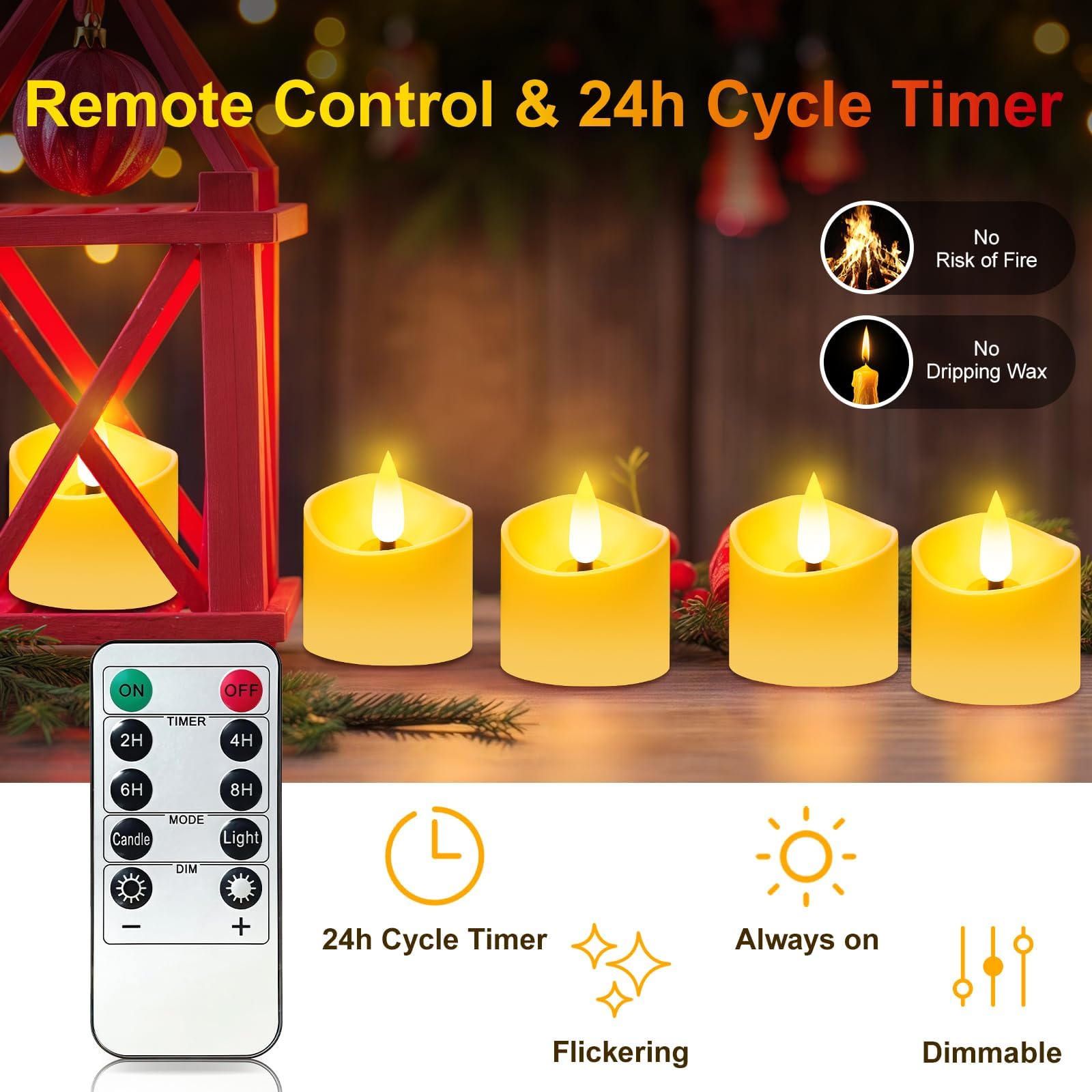 YiaMia Confezione da 12 lumini magnetici a LED ricaricabili, possono durare oltre 100 ore, senza fiamma, luce LED senza fiamma, con base di ricarica, telecomando e timer 24 ore, candela a batteria per