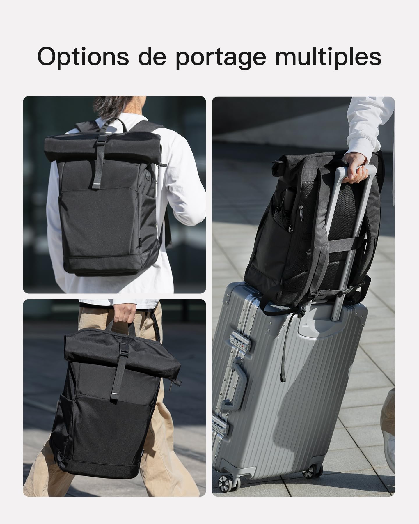 Inateck Sac à Dos Loisir Enroulable Femmes Homme 25L-30L Extensible pour Ordinateur Portable 17.3" avec Port pour Ecouteurs/Chargeurs et Compartiment à Chaussures Séparé