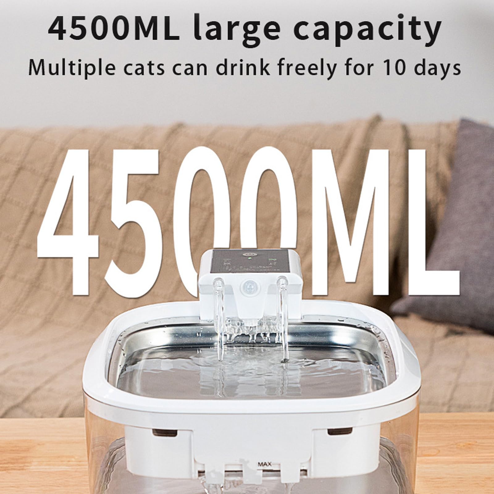 Fuente de agua para gatos, 4,5 L, recargable por USB, dispensador automático con filtración, diseño de funcionamiento silencioso, para uso doméstico, fuente de agua para gatos