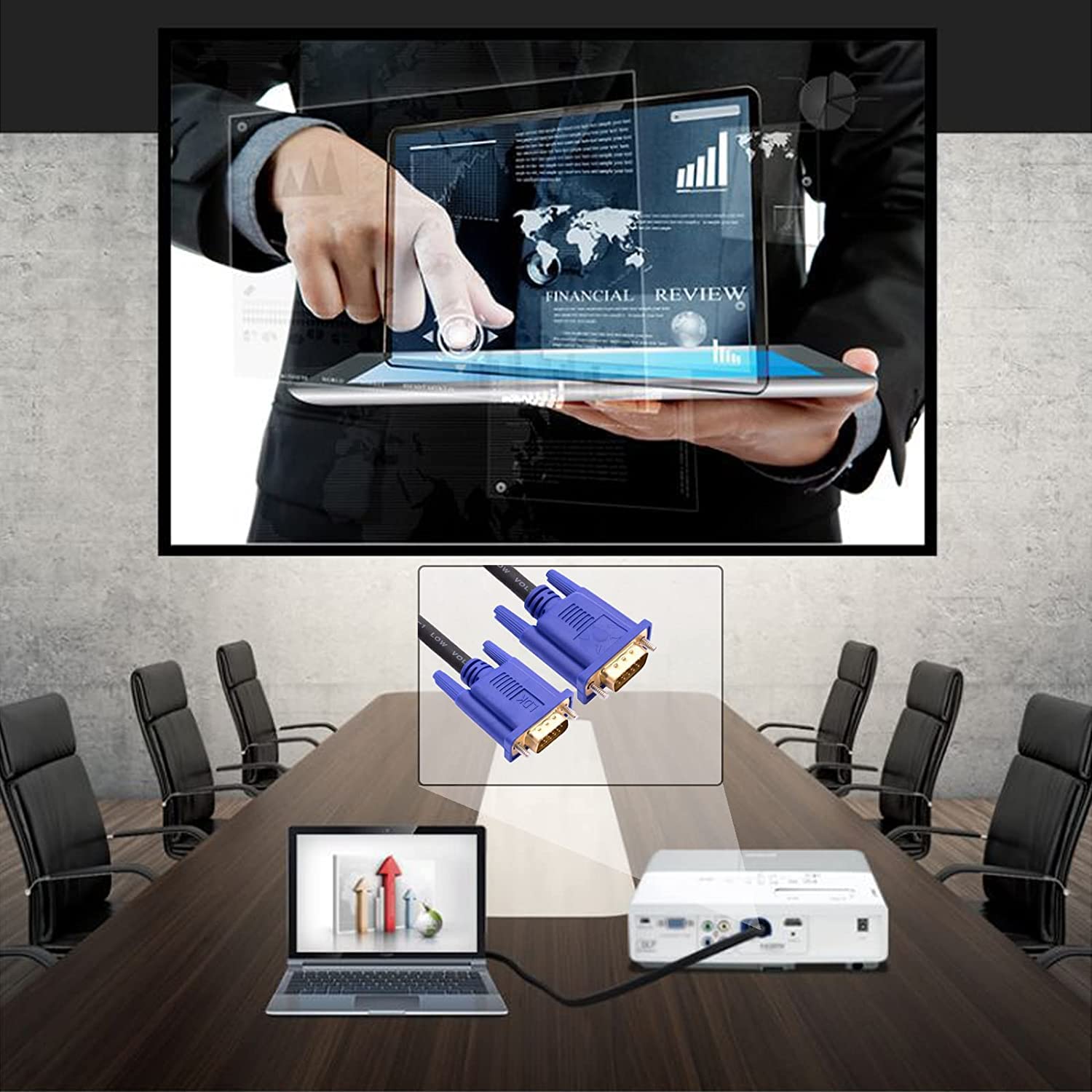 Herfair Cavo VGA 1,5 m, Prolunga Maschio a Maschio 1080P Full HD, Placcato Oro per Monitor, Computer, PC, Laptop, TV, Proiettori, Display
