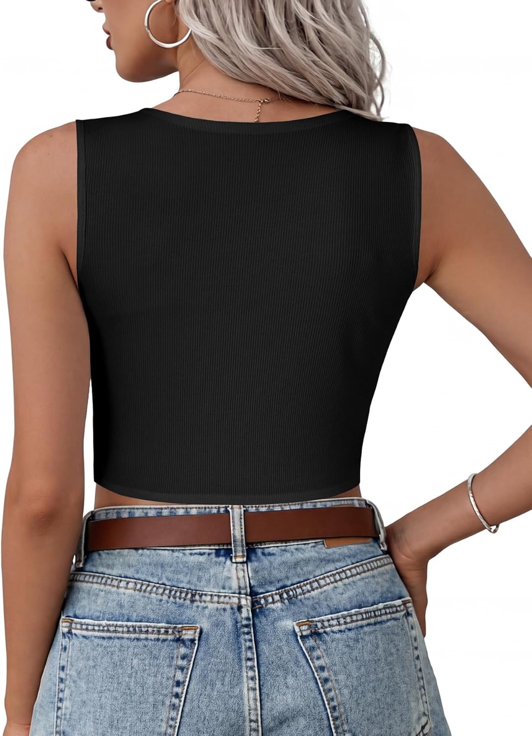 Vrtige Women's V Neck Twist Front Ribbed Knit Sleeveless Sexy Crop Top Cami Tank - Image 4