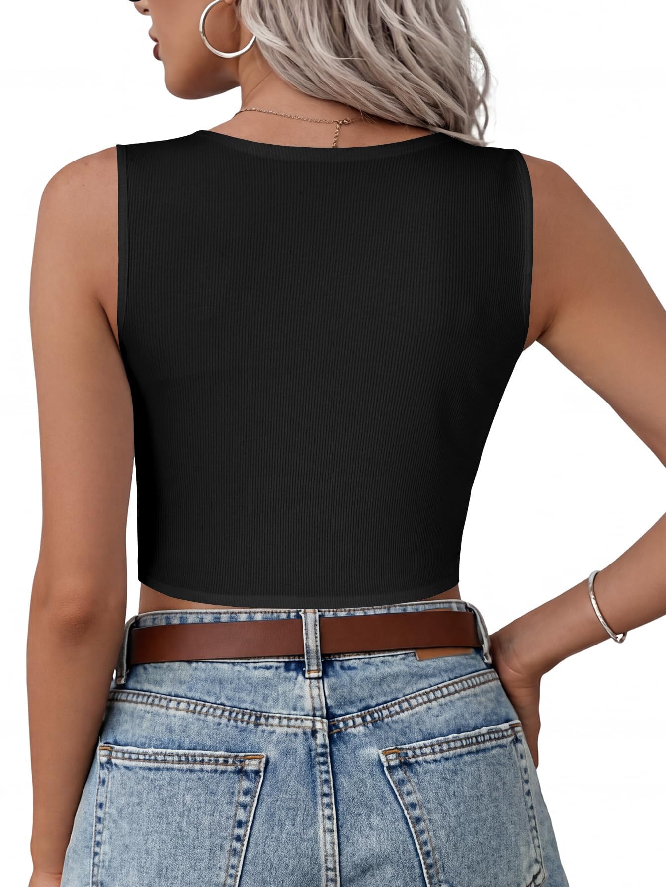 Vrtige Damen-Tanktop mit gedrehtem V-Ausschnitt, gerippter Strick, ärmellos, sexy Cami-Tanktop,