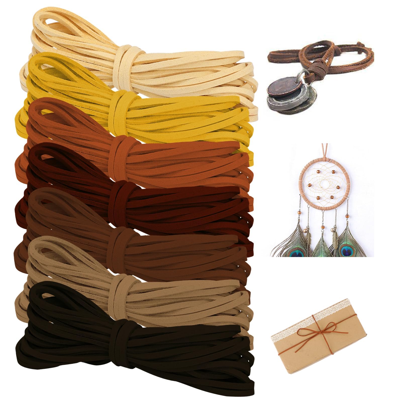 GraGra Leather Cord, 7 Rolls Suede Cord, Flat Faux Thread Leather Cord, Leather Strips for DIY Handmade Crafts Bracelet Necklace Beading Jewelry(3mm, 5m)
