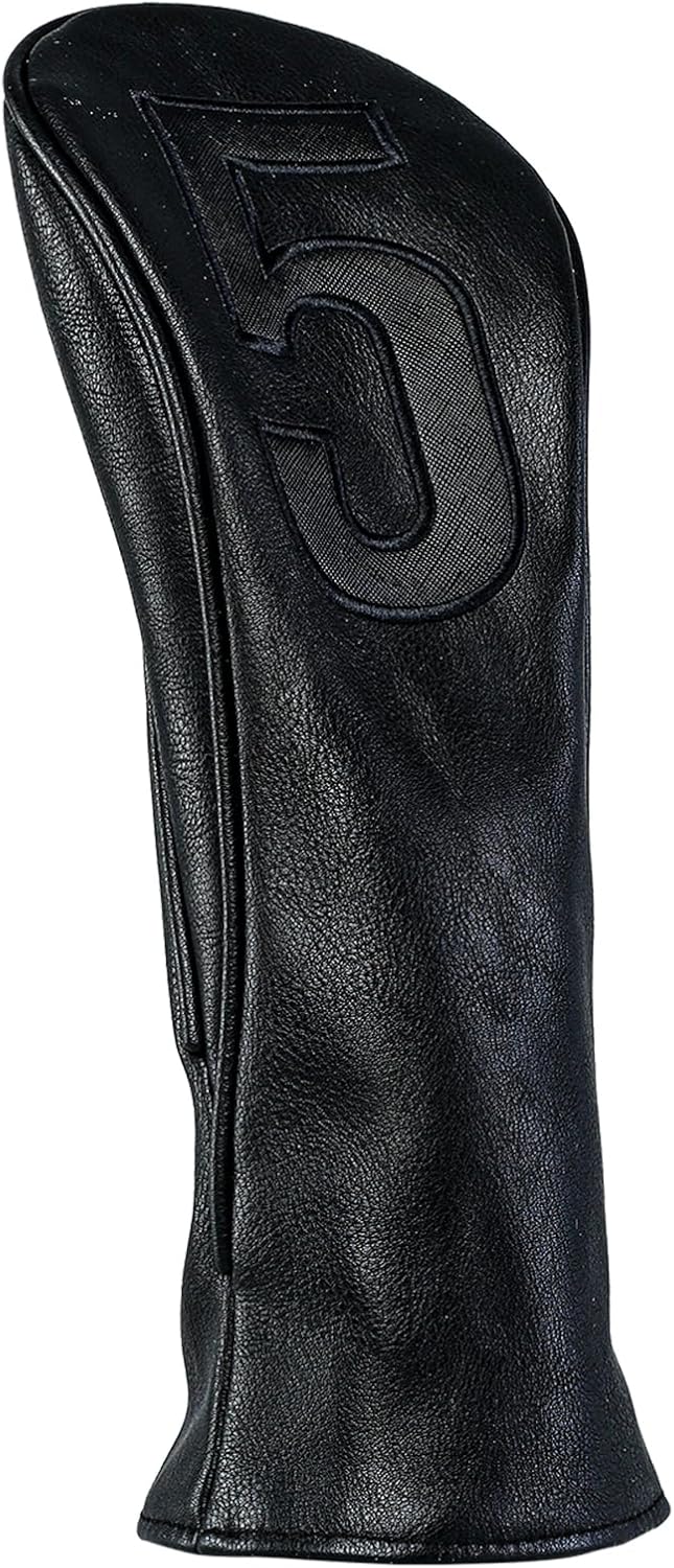 Golf Club Covers – Blackout Leather Driver Headcover, Fairway Wood, 3 Wood, Hybrid, Fits Mallet Blade Putter Head Covers Alignment Stick Cover
