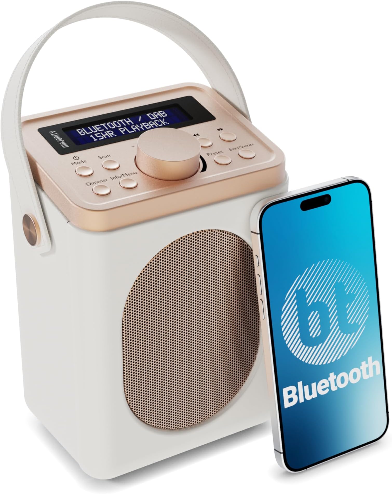 Portable DAB+ Radio with Bluetooth | 15 Hour Battery Playback and Mains Powered | Dual Alarm & Snooze Function| 20+ Presets, LED Display, FM, Headphone Jack | MAJORITY Little Shelford (Cream)