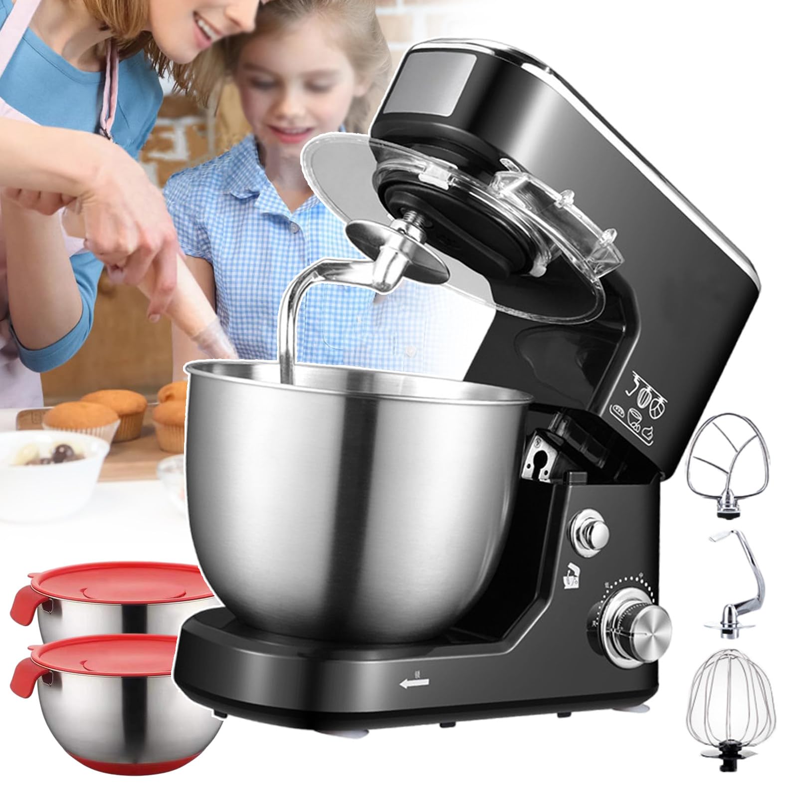 Impastatrice Elettrica da 600W / Impastatrice per Farina con Regolazione A 3 velocità/Robot da Cucina, capacità 5 L, Impastatrice per Farina Professionale per Uso Commerciale,Black
