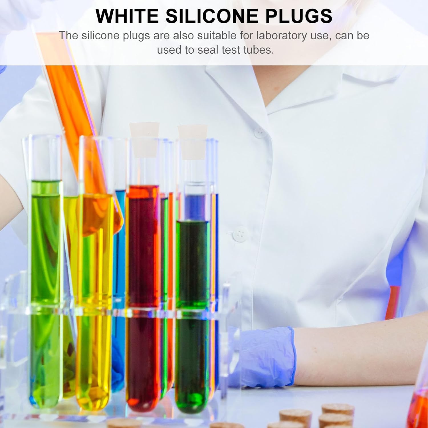 Cabilock 5pcs Food-Grade Silicone Plugs Sealing Caps for Test Tubes Laboratory Use Tapered Solid Silicone Stoppers 8mm Hole