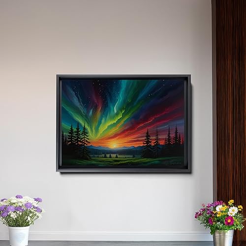 Miniatura 2 de Aurora Borealis, Northern Lights Art, framed canvas print, snow capped mountain landscape art, synthwave vaporwave, Print On Canvas, Decor