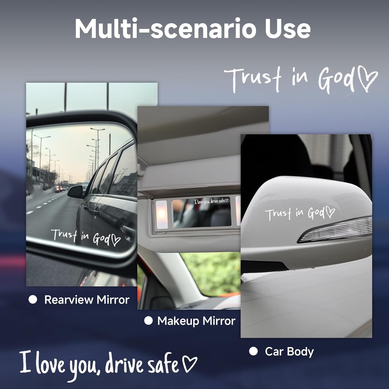 6Pcs Christian Car Stickers Trust in God Rearview Mirror Sticker &I Love You Drive Safe Sticker,Vinyl Waterproof Heat-Resistant, Ideal for Rearview/Side Mirrors, Windows, Laptops - Image 6