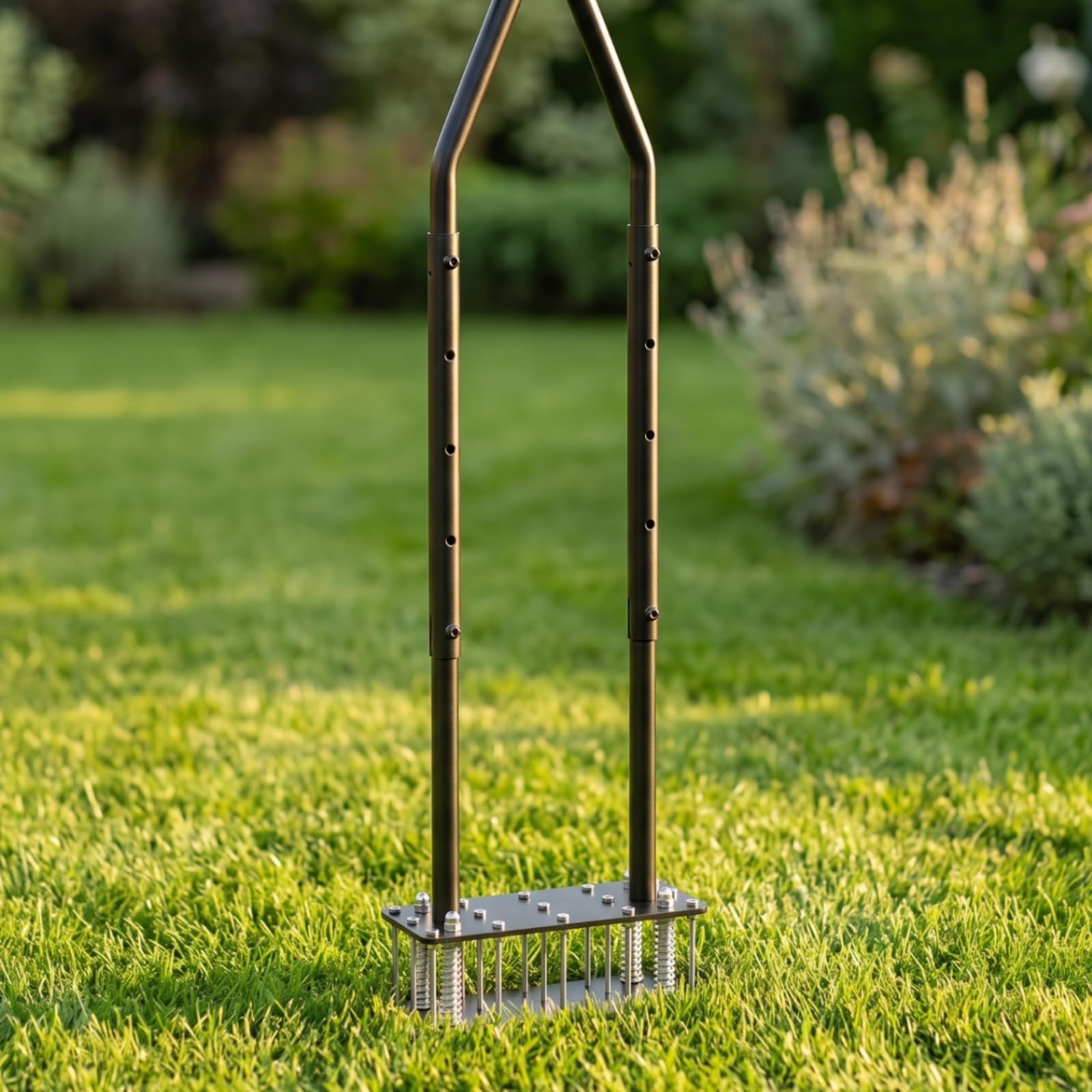 Aérateur de Pelouse Manuel Outil d'Aération Détaisseur de Sol Décompacteur de Terre Carter à Deux Plaques Protectrices et Système de Nettoyage à